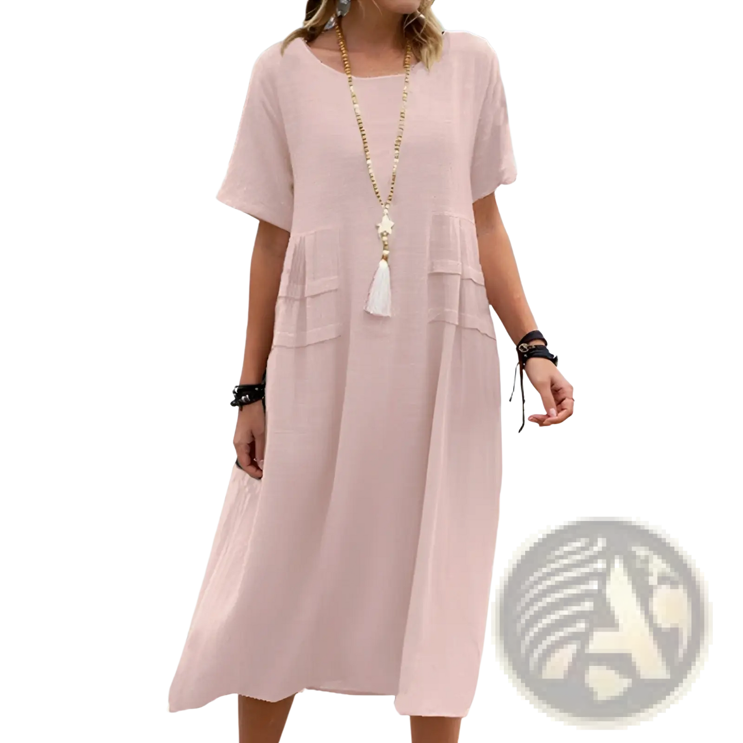 Women's Loose Linen Short Sleeve Midi Beach Dress