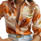 Women's Marble Print Satin Long Sleeve Button Blouse