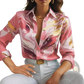 Women's Marble Print Satin Long Sleeve Button Blouse