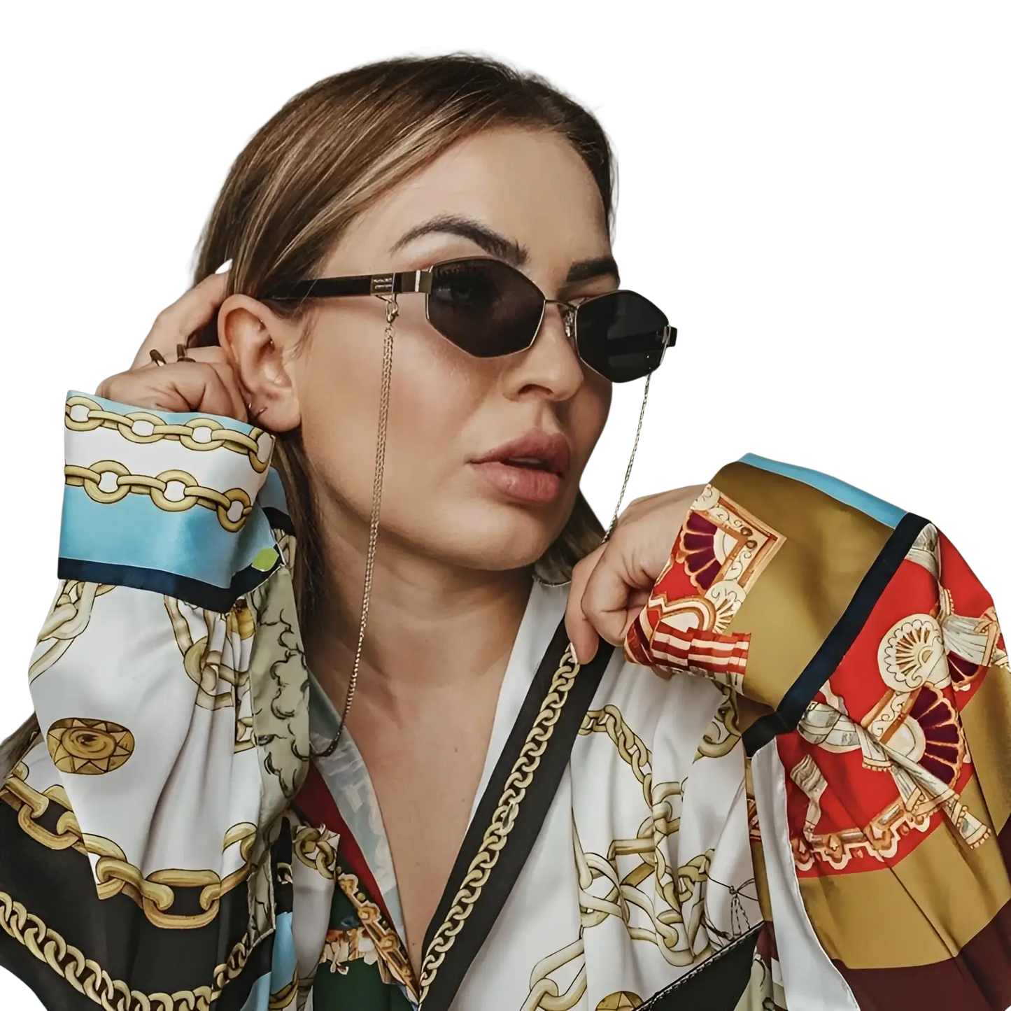Women's Octagonal Chain Accent Gradient Sunglasses