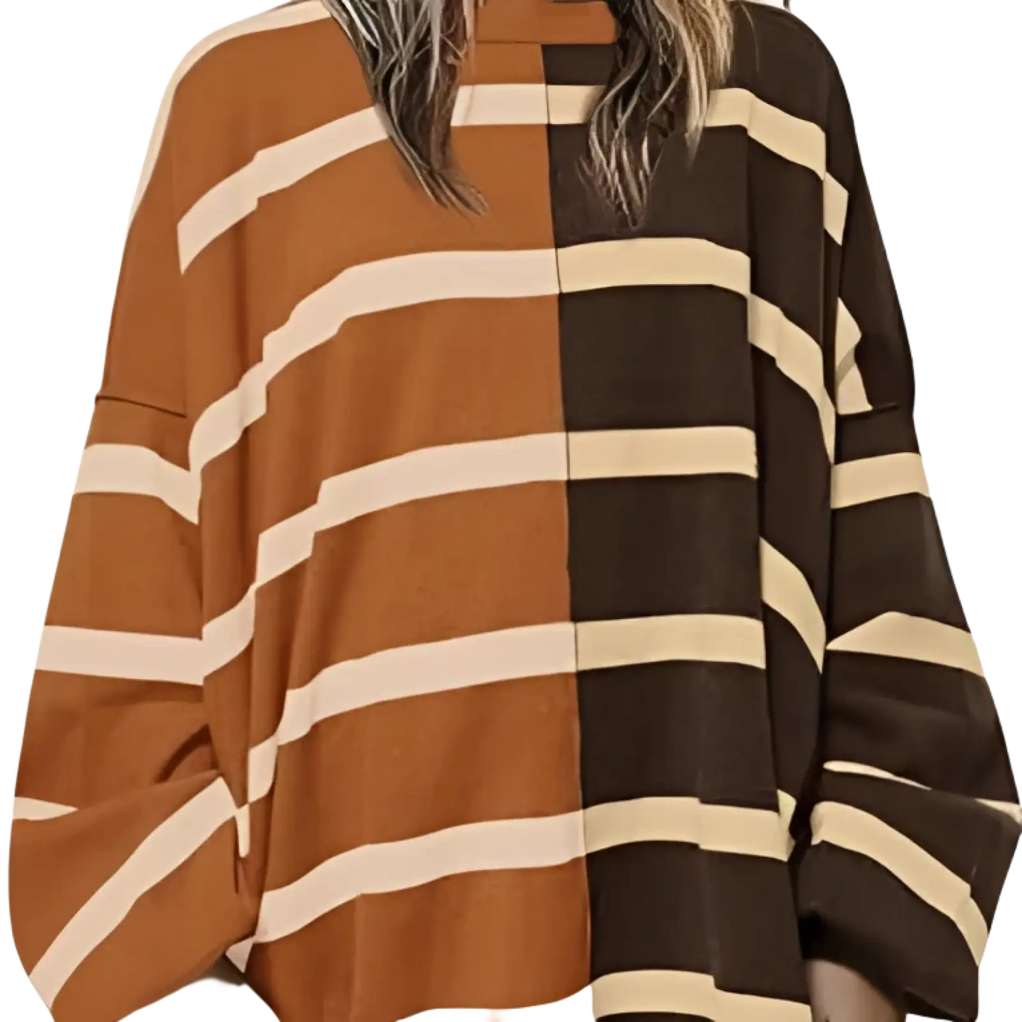 Women's Oversized Split Color Striped Knit Sweater