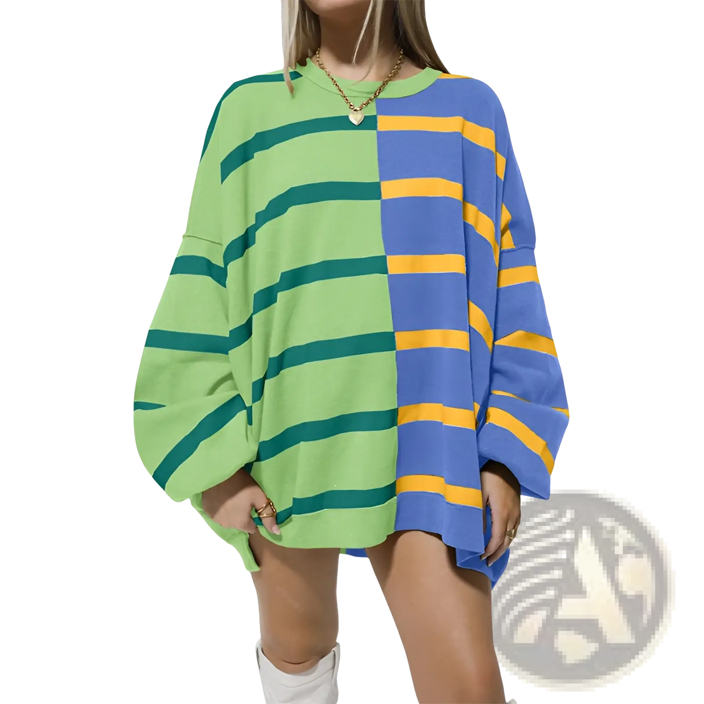 Women's Oversized Split Color Striped Knit Sweater