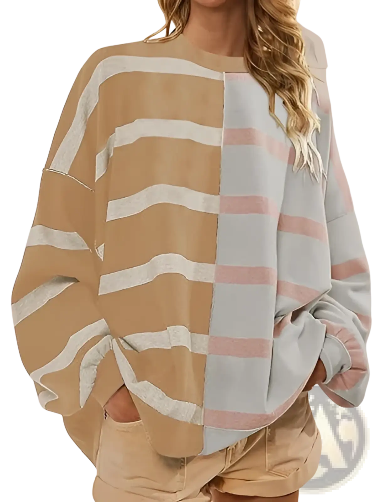 Women's Oversized Split Color Striped Knit Sweater