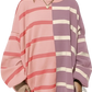 Women's Oversized Split Color Striped Knit Sweater