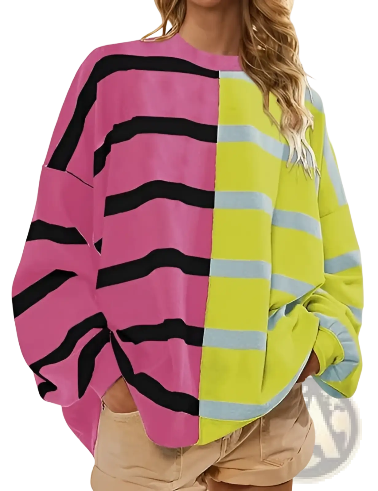 Women's Oversized Split Color Striped Knit Sweater