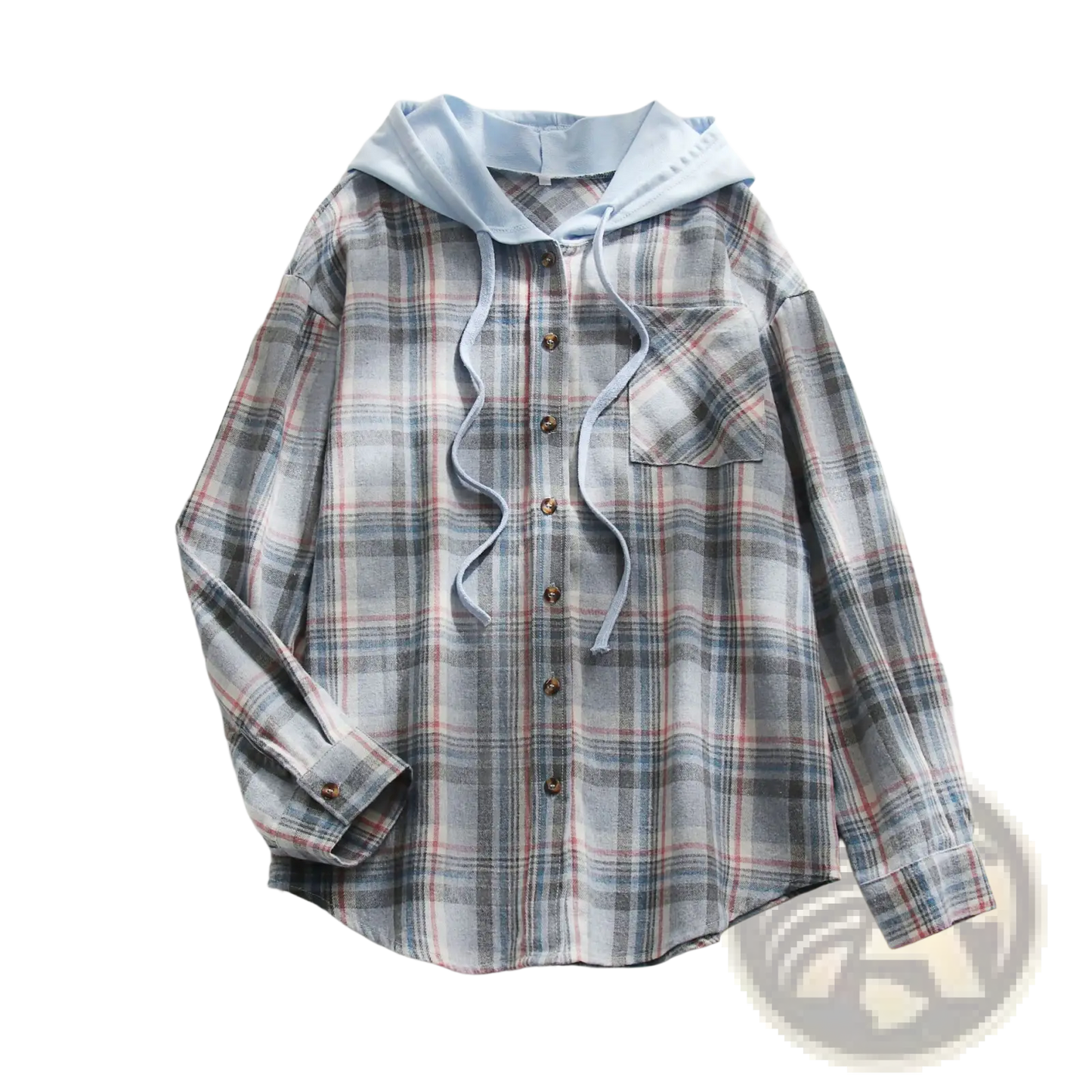 Women's Plaid Long Sleeve Hooded Button Up Shirt