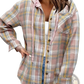 Women's Plaid Long Sleeve Hooded Button Up Shirt