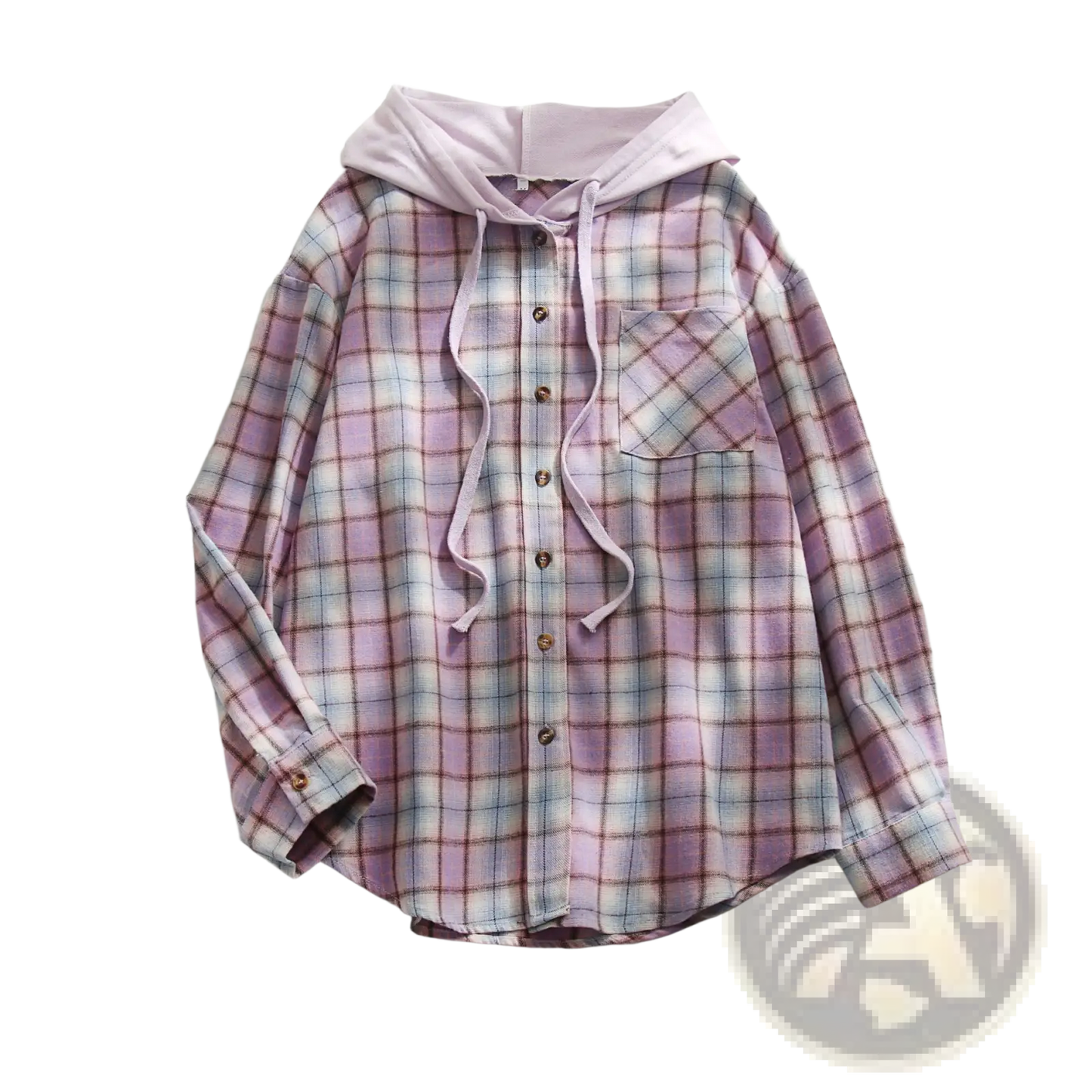 Women's Plaid Long Sleeve Hooded Button Up Shirt