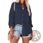 Women's Relaxed Fit Dropped Shoulder Button Up Shirt