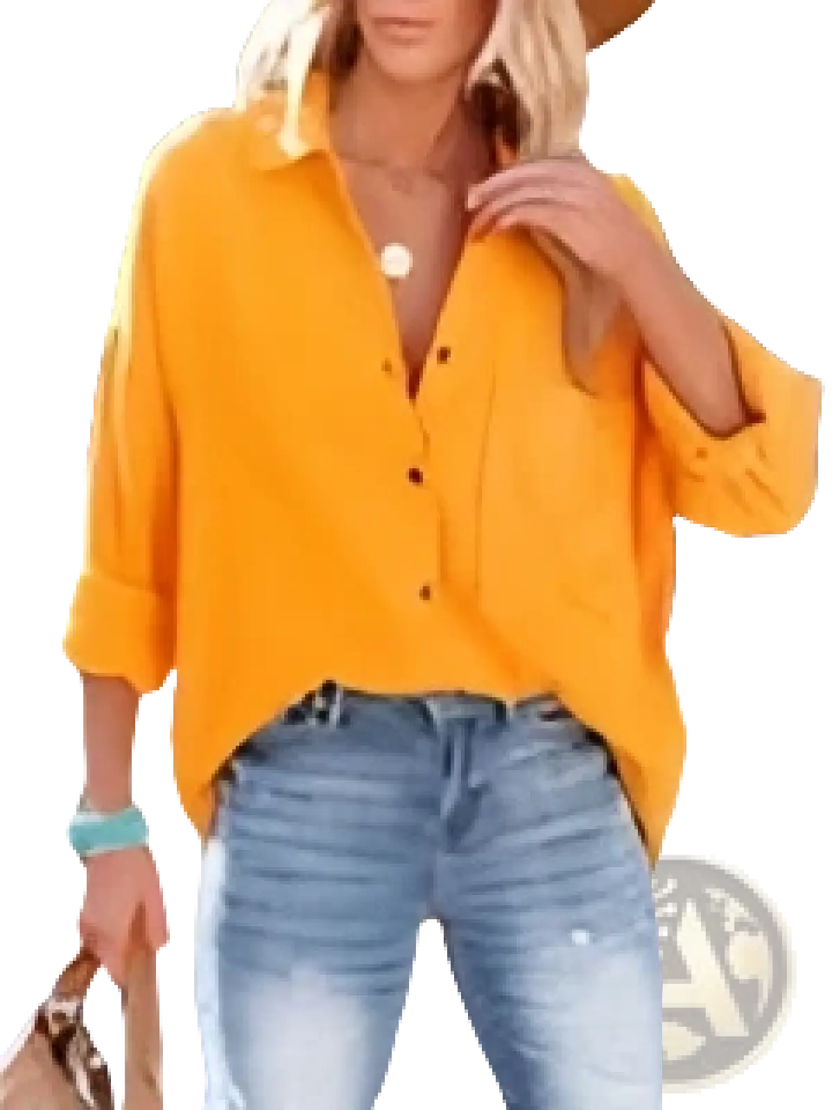 Women's Relaxed Fit Dropped Shoulder Button Up Shirt