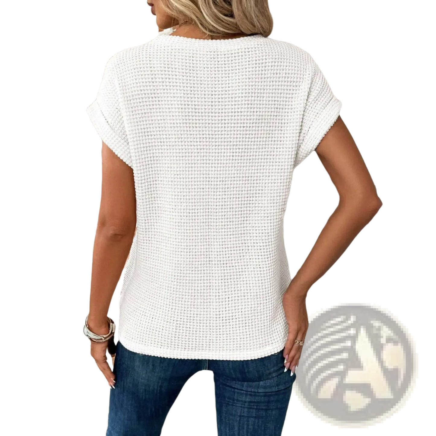 Women's Relaxed Fit Waffle Knit Short Sleeve Top