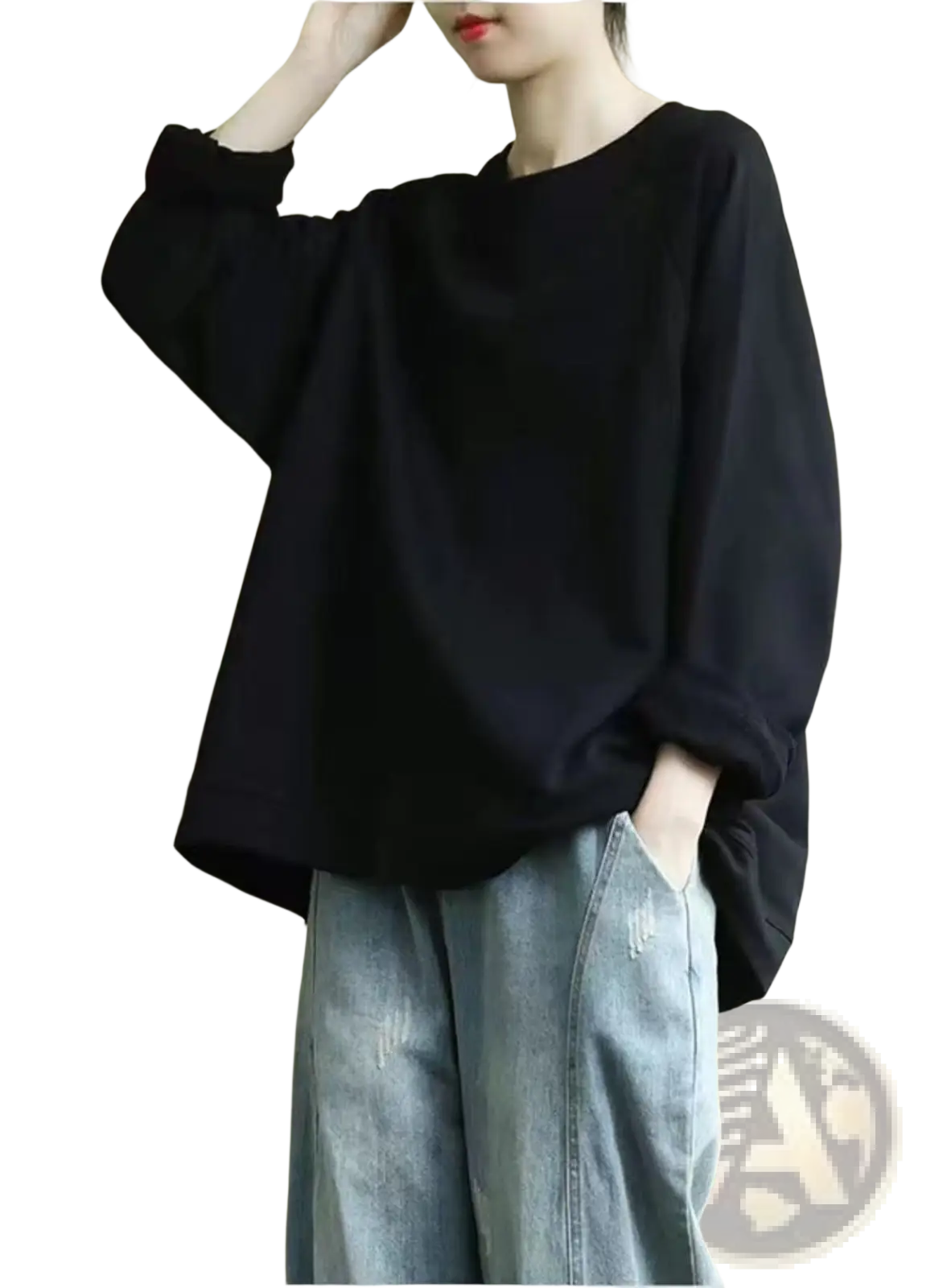 Women's Relaxed Oversized Cotton Blend Pullover Sweatshirt