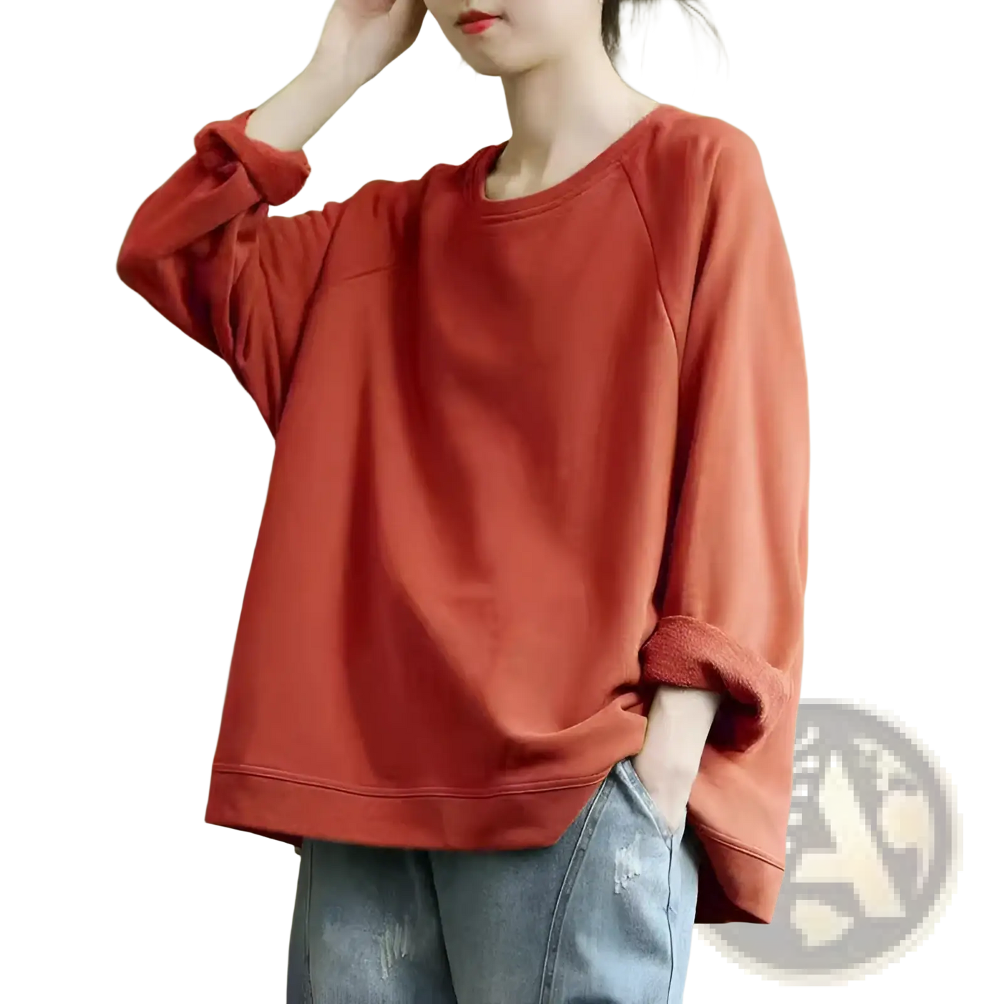 Women's Relaxed Oversized Cotton Blend Pullover Sweatshirt