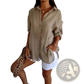 Women's Relaxed Pleated Button Up Shirt with Rolled Sleeves