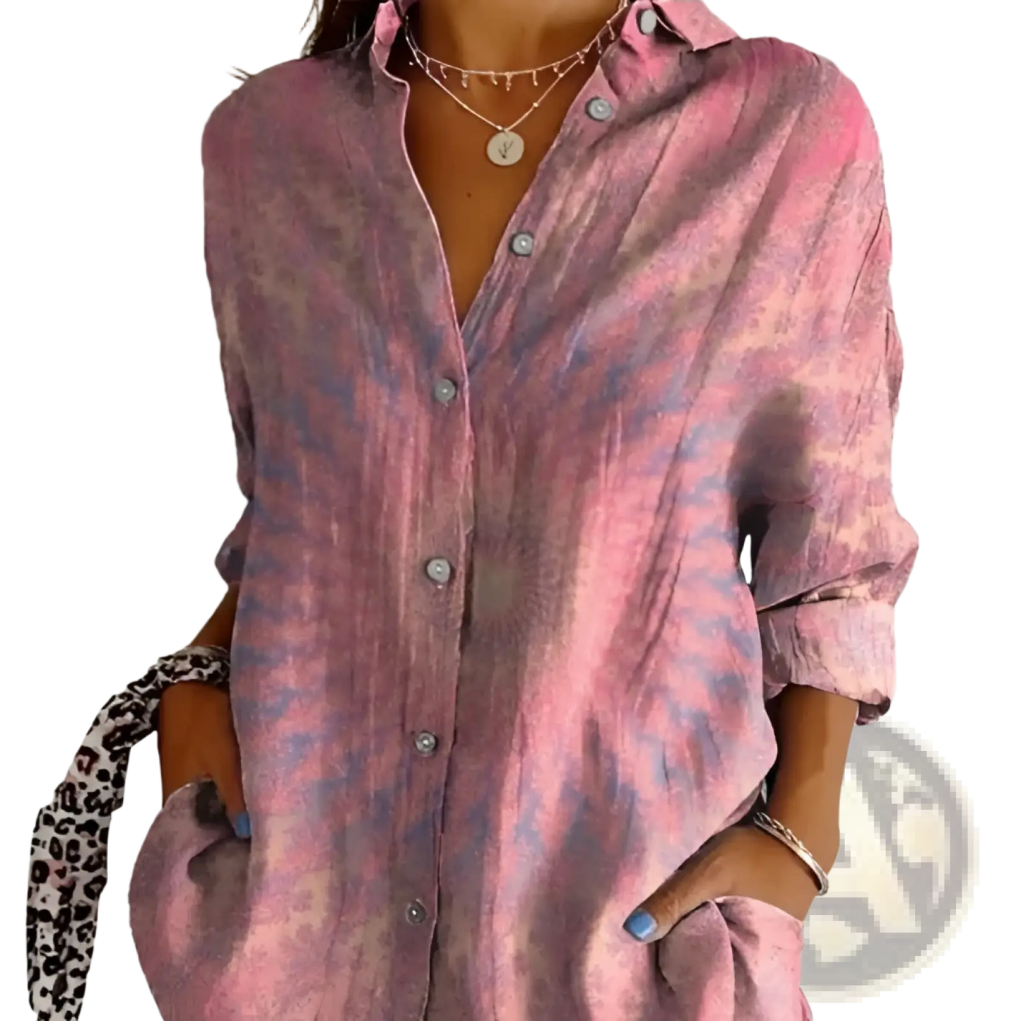 Women's Relaxed Pleated Button Up Shirt with Rolled Sleeves