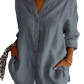 Women's Relaxed Pleated Button Up Shirt with Rolled Sleeves