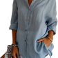 Women's Relaxed Pleated Button Up Shirt with Rolled Sleeves