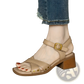 Women's Retro French Leather Mid Heel Sandals