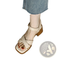 Women's Retro French Leather Mid Heel Sandals
