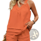 Women's Ruched V-neck Sleeveless Top and Shorts Set