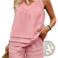 Women's Ruched V-neck Sleeveless Top and Shorts Set
