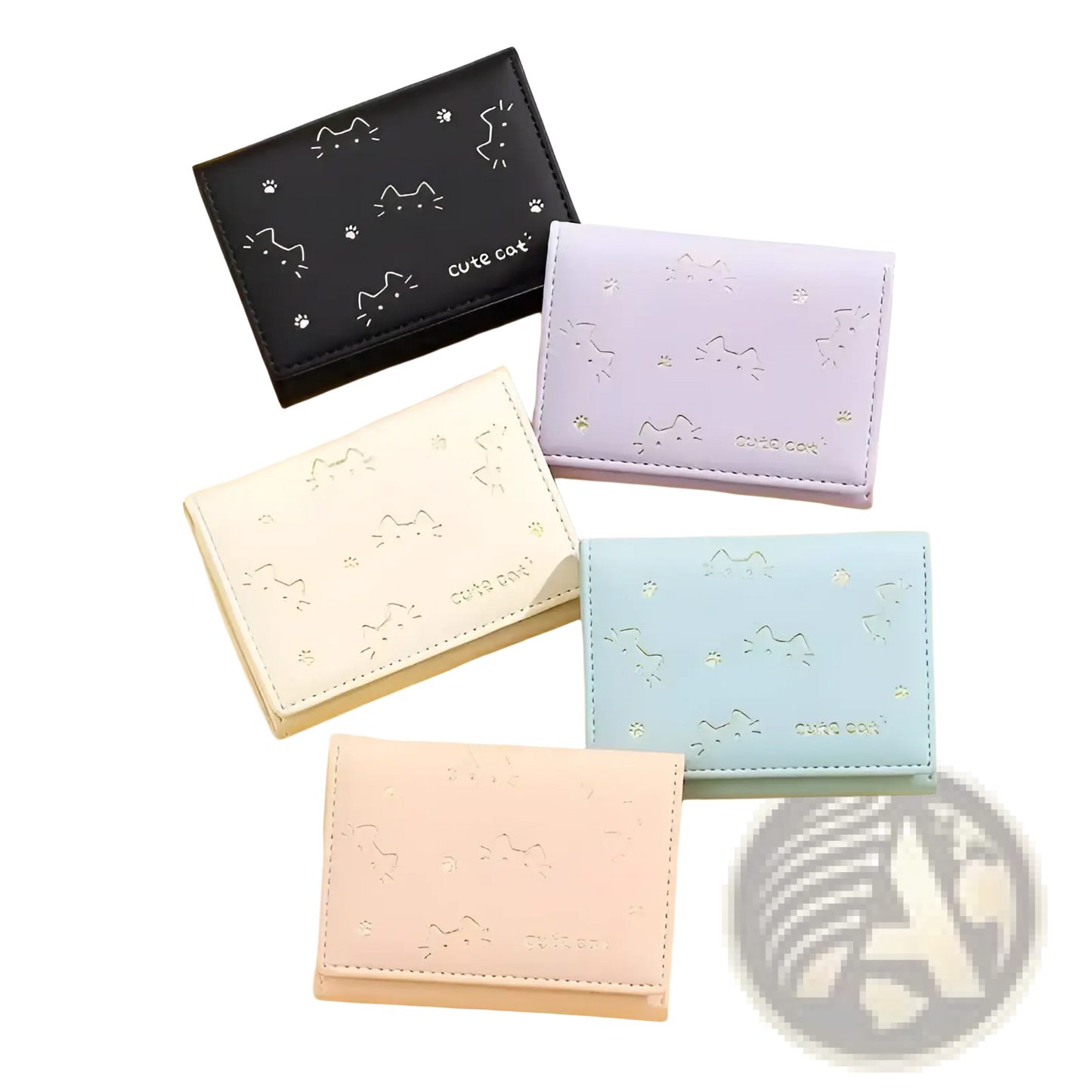 Women's Small Cat Print Folding Leather Wallet