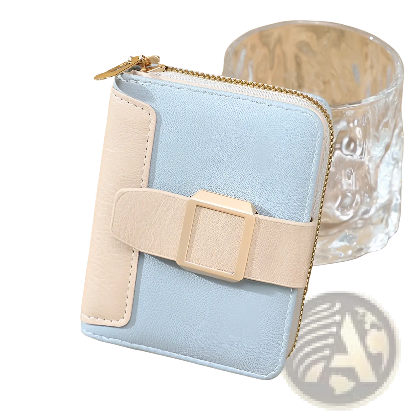 Women's Small Leather Wallet with Buckle and Zipper