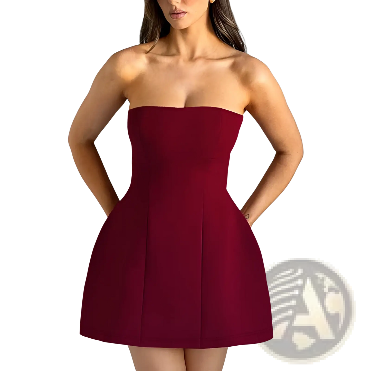 Women's Strapless a Line Mini Dress with Fitted Bodice