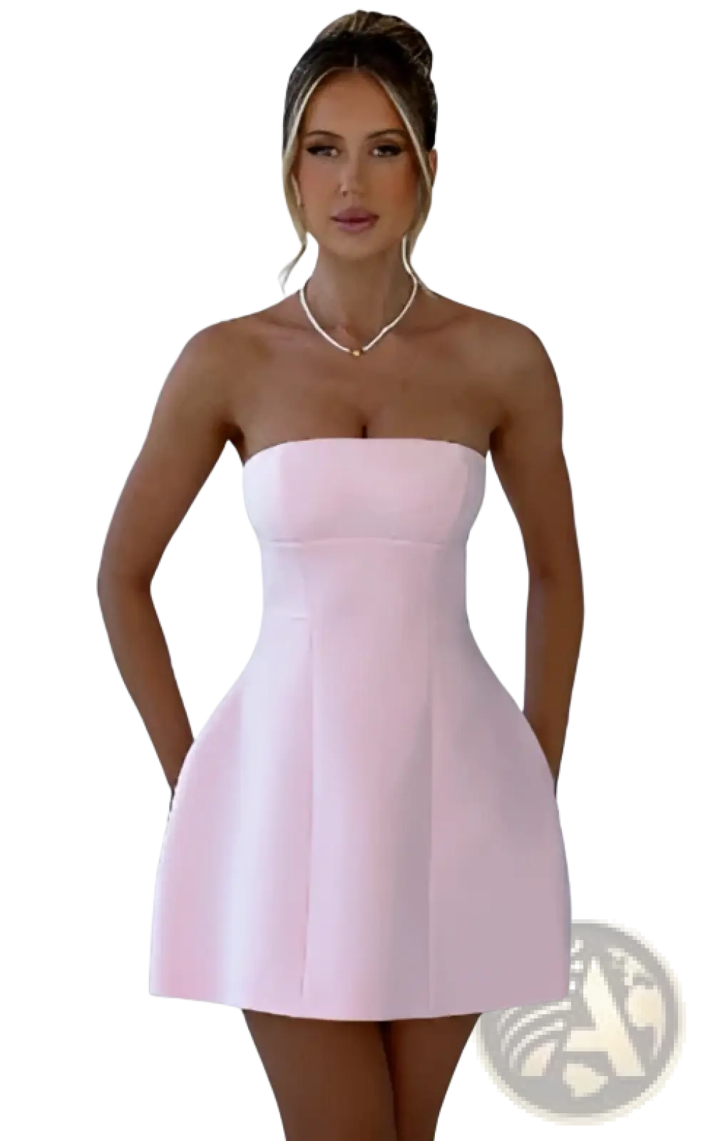 Women's Strapless a Line Mini Dress with Fitted Bodice