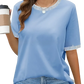 Women's Striped Ruffle Trim Short Sleeve Knit Top