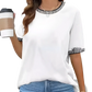 Women's Striped Ruffle Trim Short Sleeve Knit Top