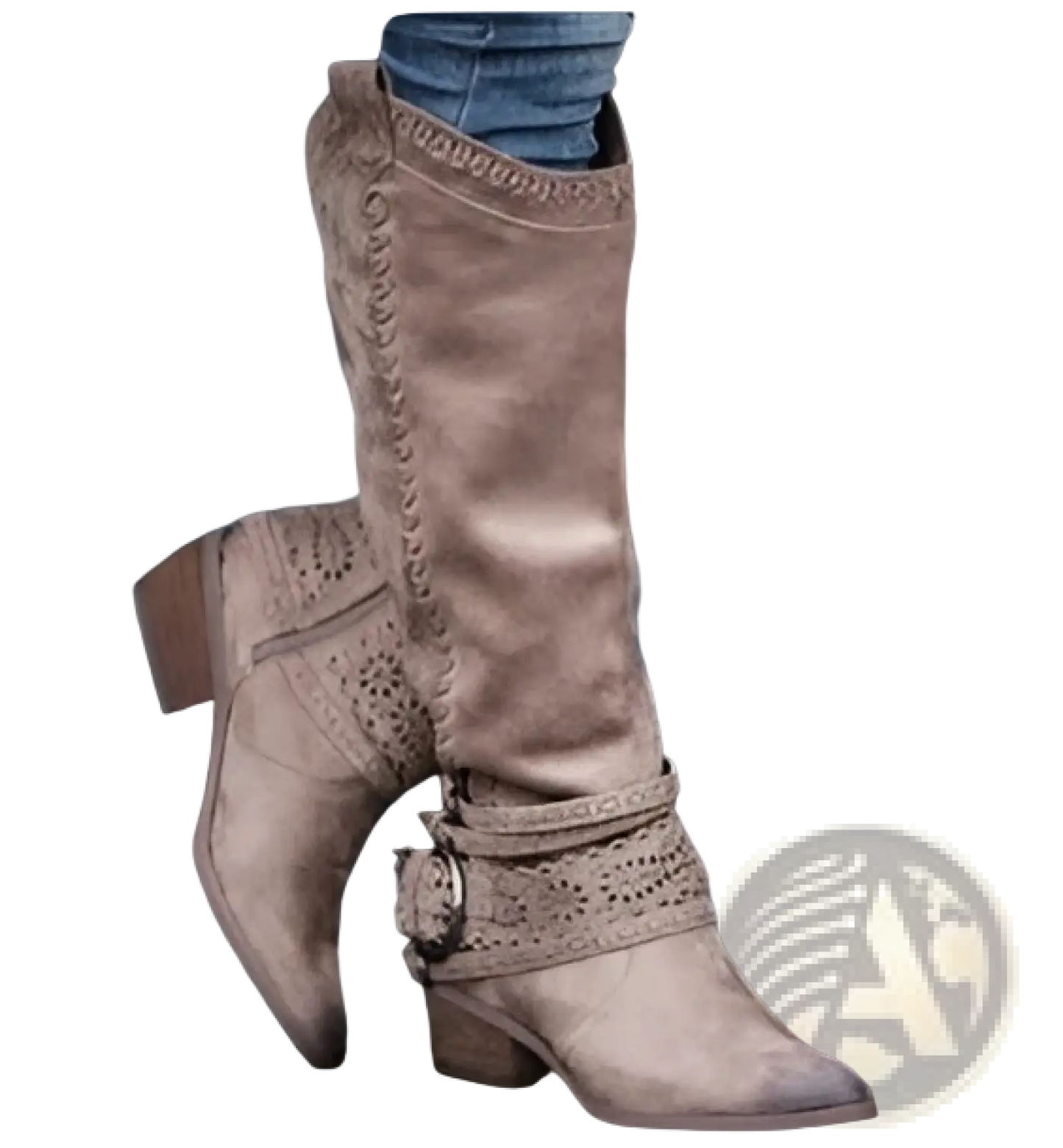 Women's Suede Knight Boots with Buckle Strap
