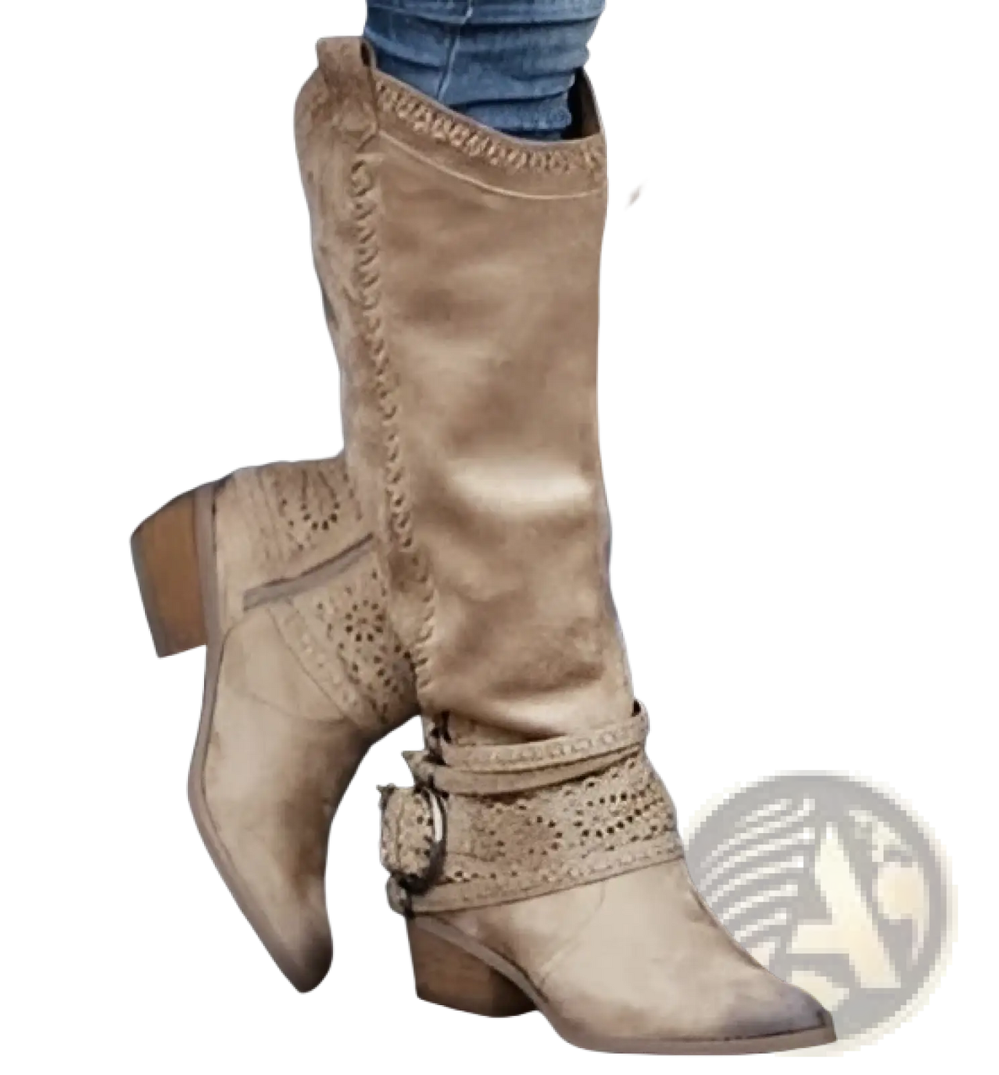 Women's Suede Knight Boots with Buckle Strap