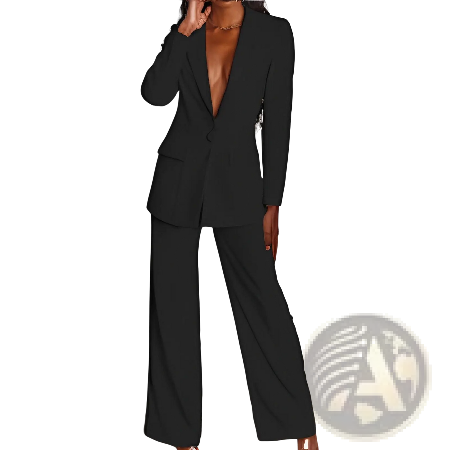 Women's Tailored Blazer and Wide Leg Trouser Suit Set
