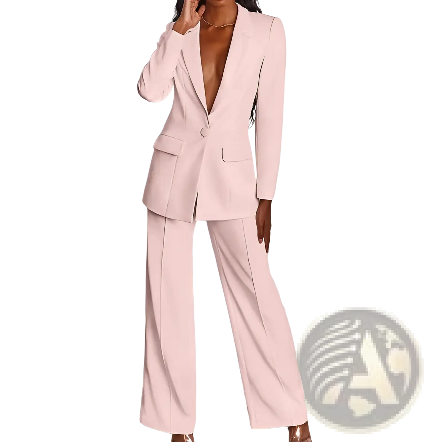 Women's Tailored Blazer and Wide Leg Trouser Suit Set