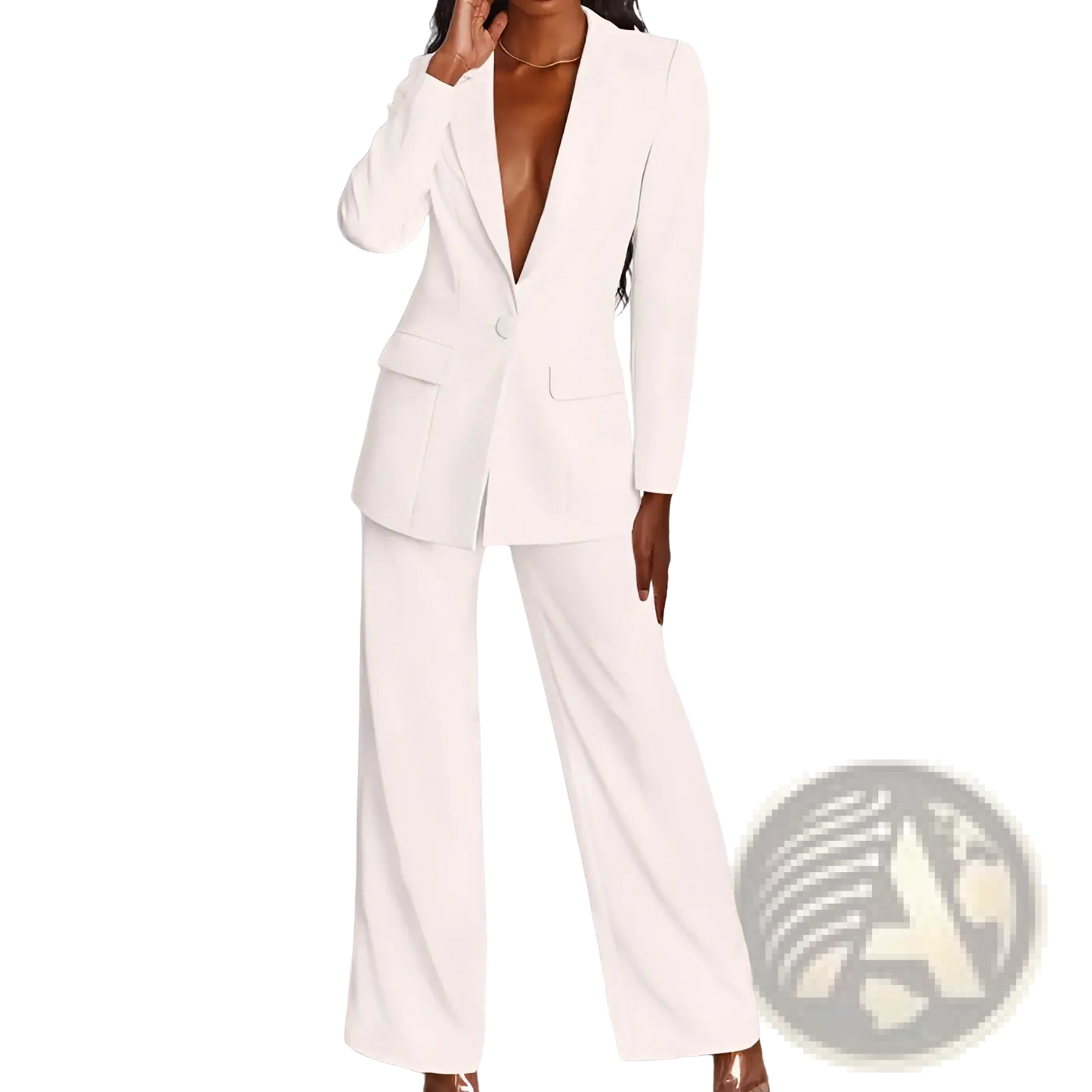Women's Tailored Blazer and Wide Leg Trouser Suit Set