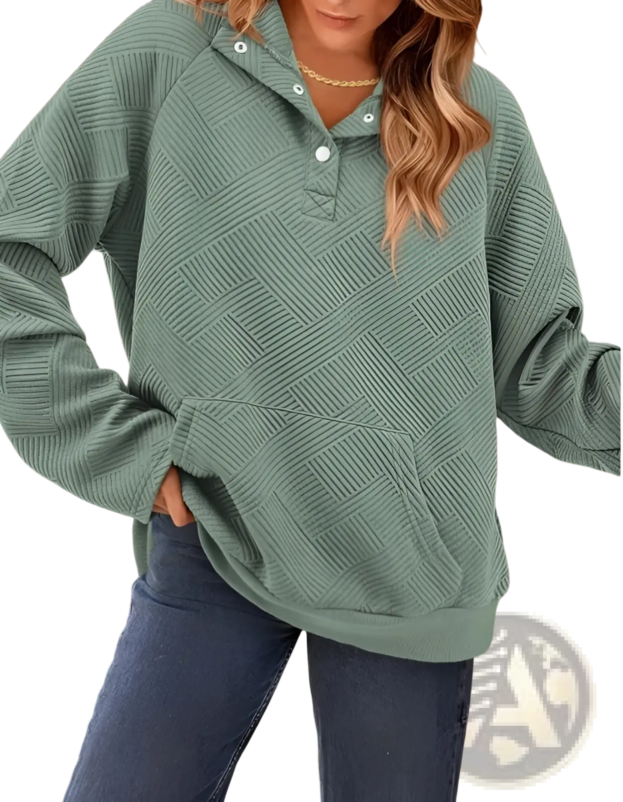 Women's Textured Knit Buttoned Long Sleeve Hoodie