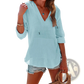 Women's v Neck Cotton Linen Hooded Pullover with Pockets
