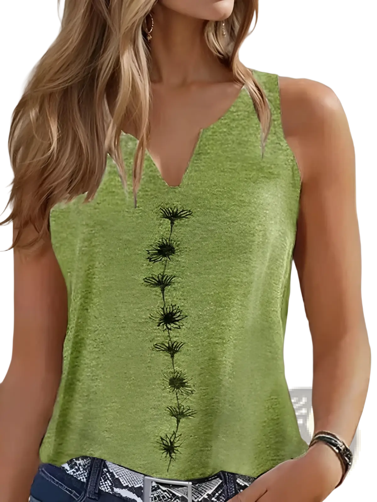 Women's V-neck Dandelion Embroidered Sleeveless Top