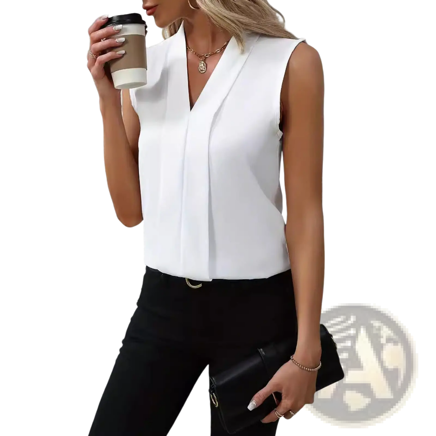 Women's V-neck Pleated Sleeveless Chiffon Blouse