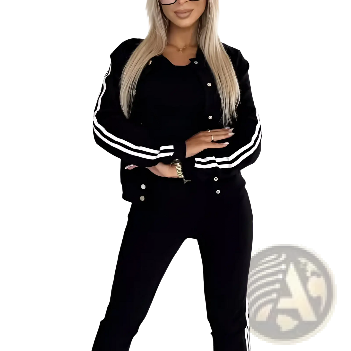 Women's Varsity Button Up Jogger Set Three Piece Suit