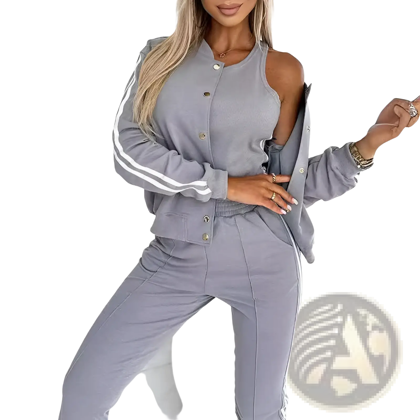 Women's Varsity Button Up Jogger Set Three Piece Suit