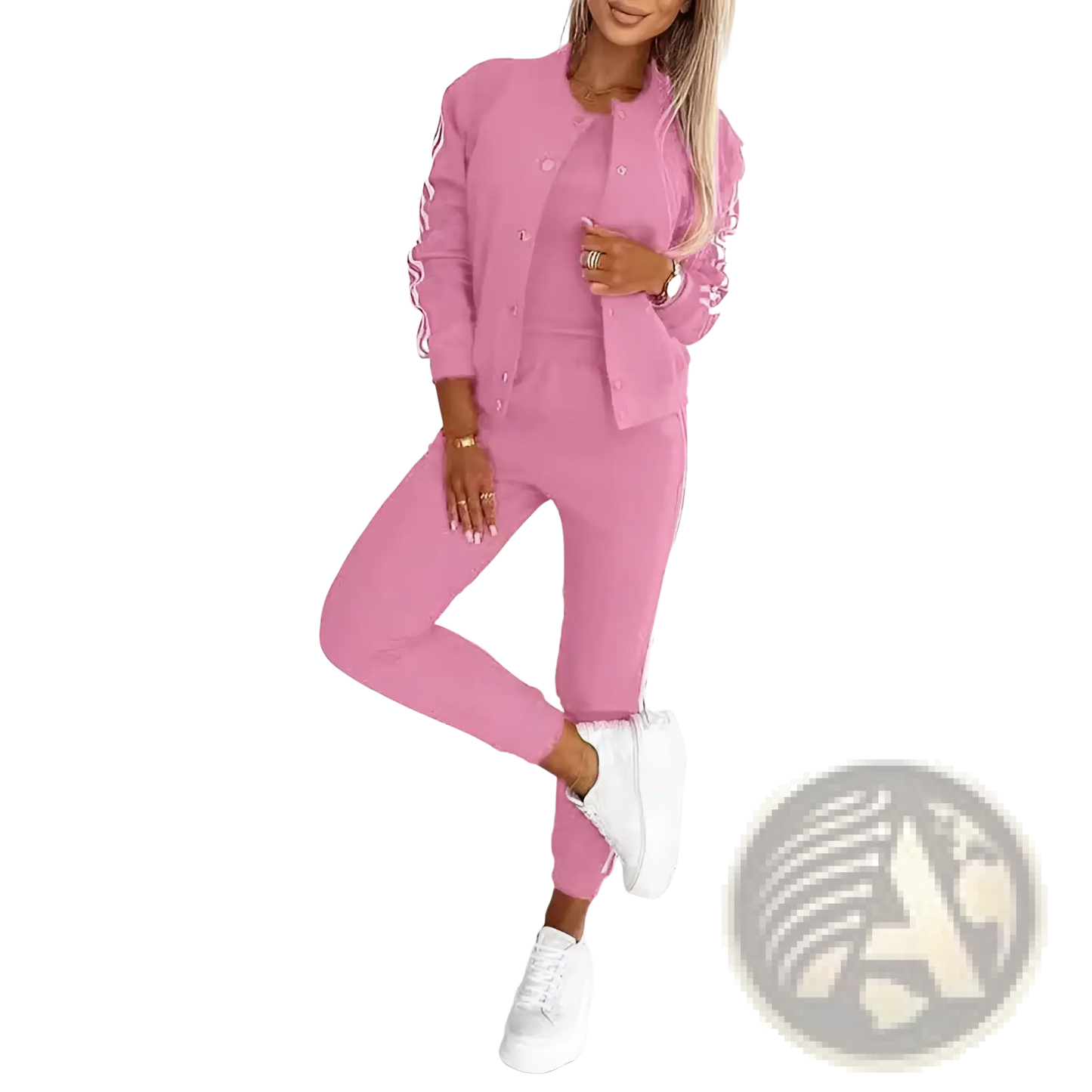 Women's Varsity Button Up Jogger Set Three Piece Suit
