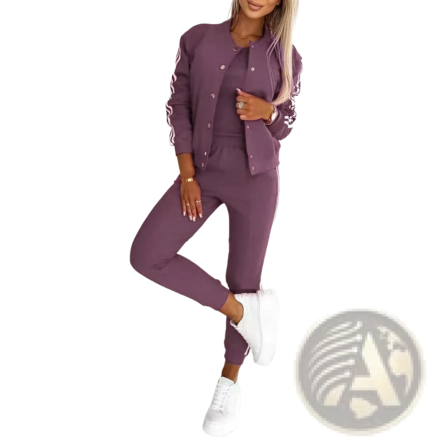 Women's Varsity Button Up Jogger Set Three Piece Suit
