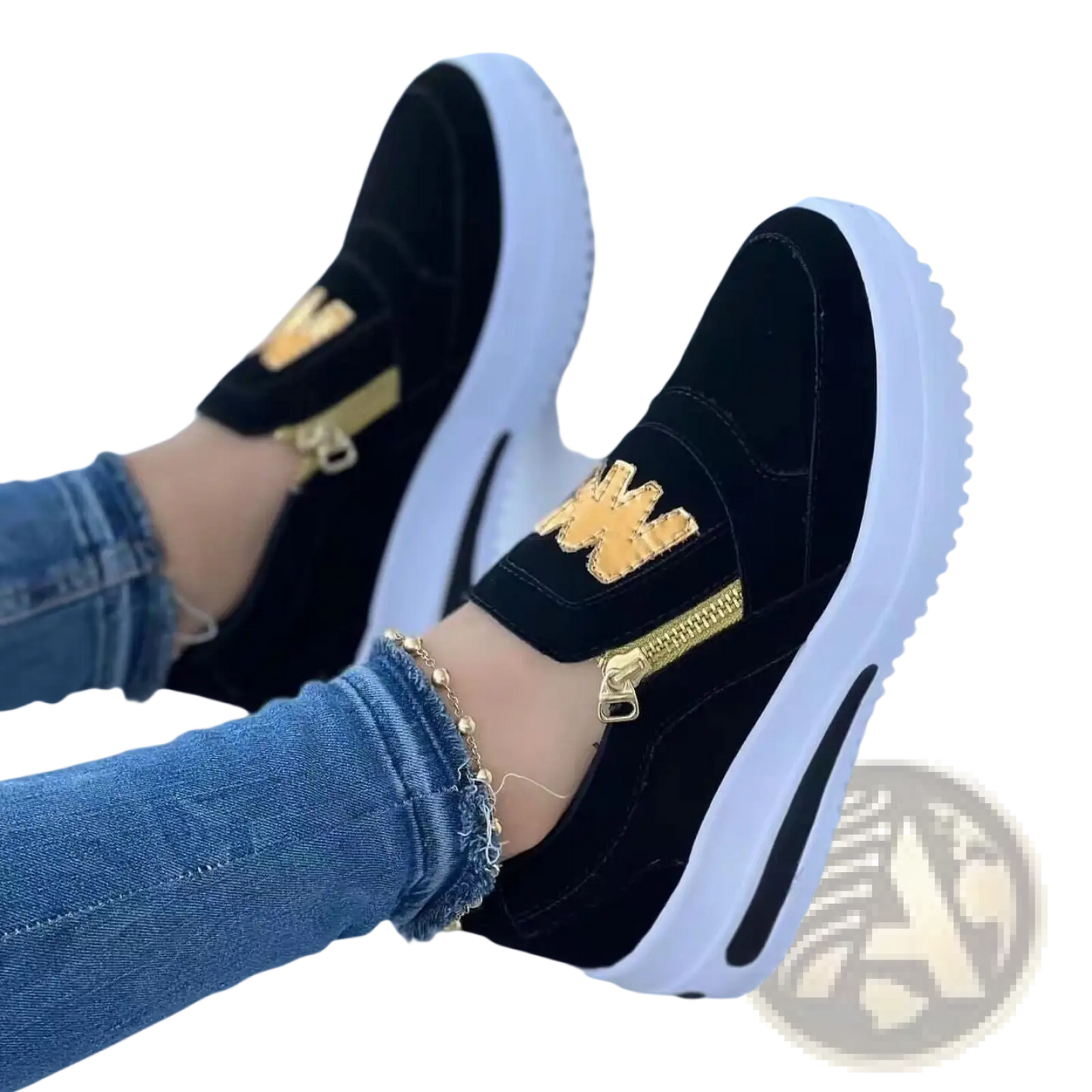 Women's Wedge Slip on Sneakers with Gold Zipper