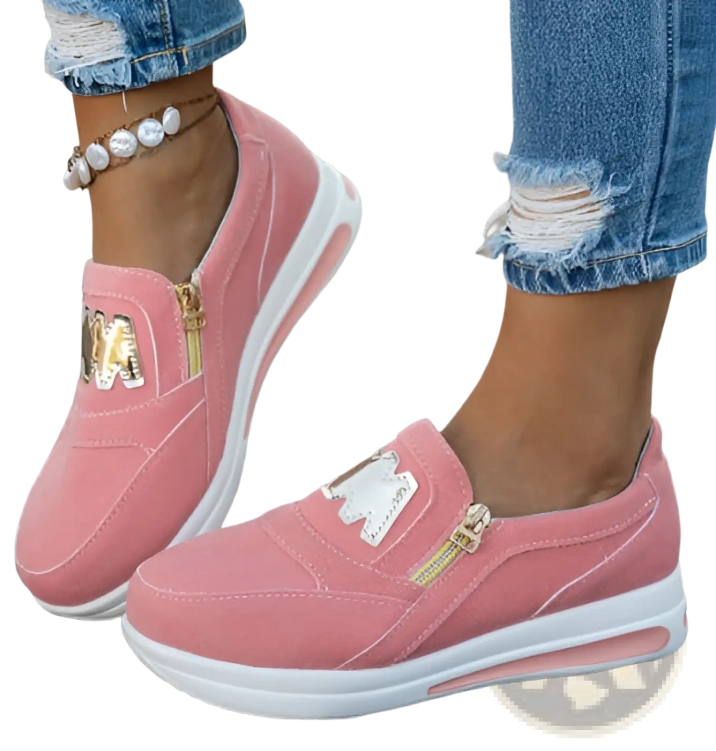Women's Wedge Slip on Sneakers with Gold Zipper