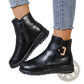 Women's Winter Fleece Ankle Boots Zipper Leather Shoes