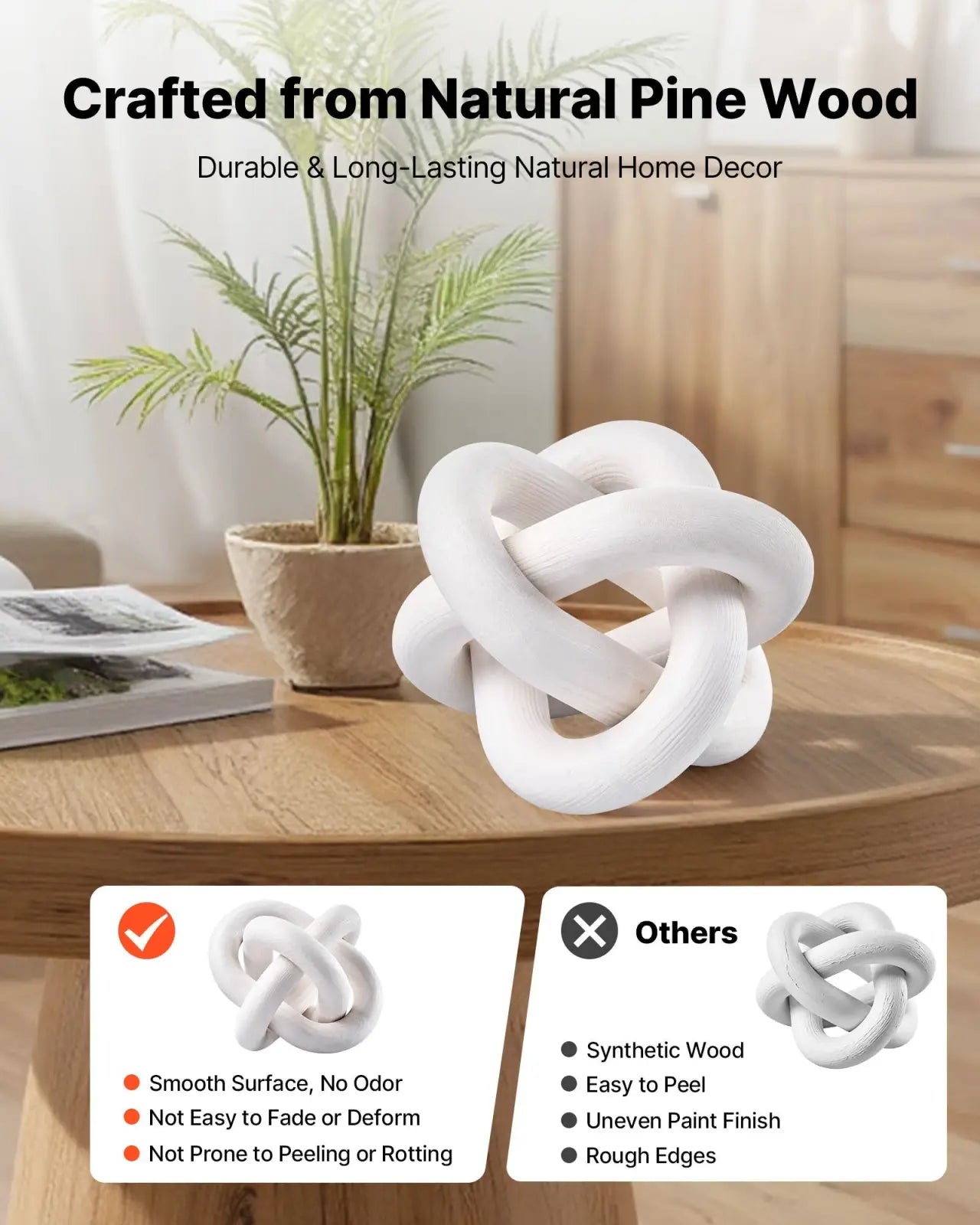 Wood Chain Link Decor White 3 Link Pine Wood Knot