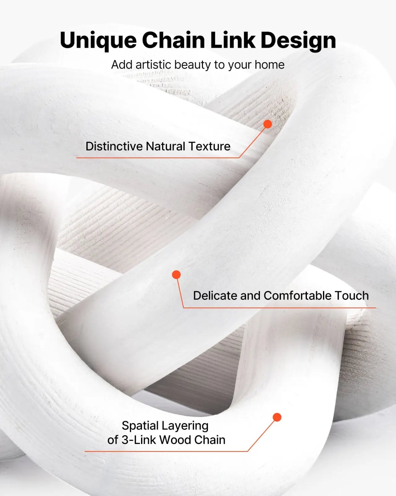 Wood Chain Link Decor White 3 Link Pine Wood Knot