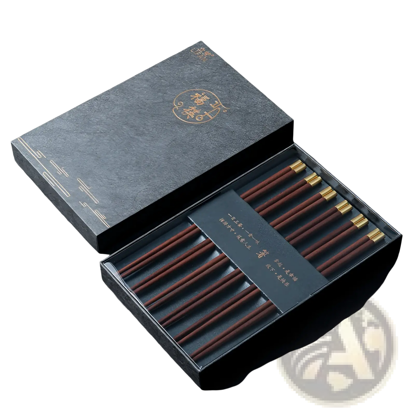 Wooden Chopsticks Set with Gold Tips 5 Pair Gift Box